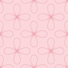 Seamless vector pattern. Pink background with simple flowers from lines with stars. For packaging, fabric, wallpaper and more.