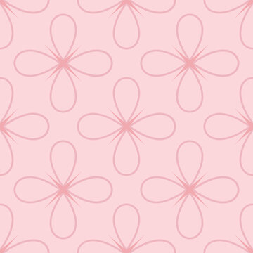Seamless vector pattern. Pink background with simple flowers from lines with stars. For packaging, fabric, wallpaper and more.