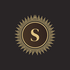 Fototapeta premium Emblem Letter S Gold Monogram Design. Luxury Volumetric Logo Template. 3D Line Ornament for Business Sign, Badge, Crest, Label, Boutique Brand, Hotel, Restaurant, Heraldic. Vector Illustration