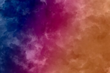 Fototapeta premium 背景イラスト）青とピンクとオレンジのグラデーションの空 雲 抽象的 幻想的 ダーク カラフル