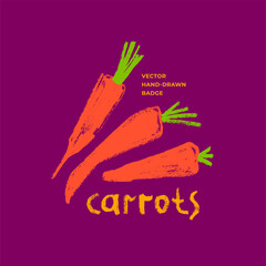 Vector carrot icon isolated. Textured hand-drawn carrots illustration. Vegetarian restaurant symbol. Home cooking sign. Vegetable drawings for organic food label, juice packaging, vegan cosmetics.