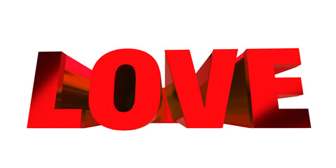 Big LOVE Happy Valentines Day greeting card. 3D Rendering for poster, business cards, flyer, brochure print. Red Love text in huge letters for Women's, Mother's, Valentine's or birthday background.