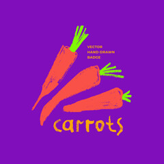 Vector carrot icon isolated. Textured hand-drawn carrots illustration. Vegetarian restaurant symbol. Home cooking sign. Vegetable drawings for organic food label, juice packaging, vegan cosmetics.