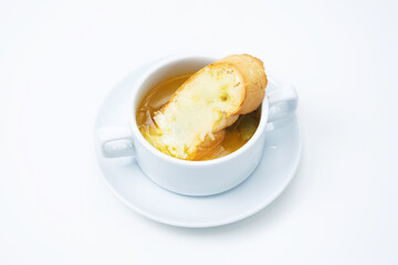 cup of coffee with cream and bread