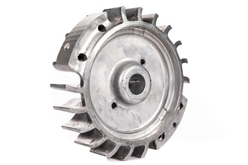 new flywheel for a chainsaw on a white isolated background