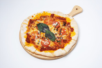 pizza on a board