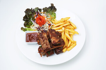 grilled steak with french fries