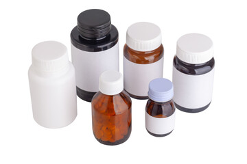 set of bottles with white label