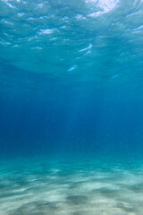 Fototapeta na wymiar Underwater sea with reflection of sunlight on sand