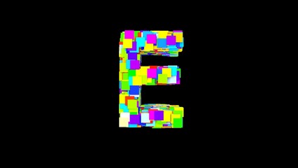 Letter E. 3D Bright colored uppercase large letter of the alphabet E on an empty black background isolate. Color font