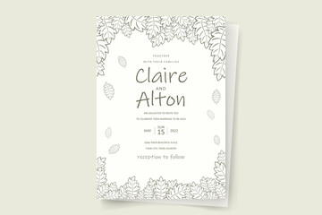 Wedding invitation template with floral outline decoration