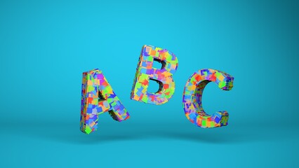 ABC alphabet. Children's bright colorful letters ABC in 3D on a colored background. Education, learning, reading concept