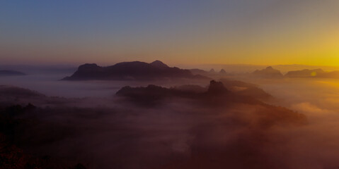 Fototapeta na wymiar Landscape morning mountains and fog