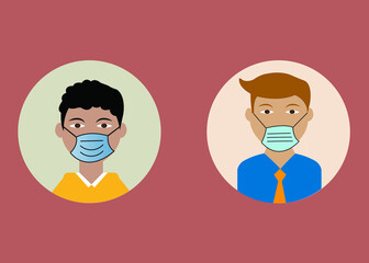 Man in medical protective mask. Human faces in masks. Healthy lifestyle, medicine, protection, epidemic, healthcare concept