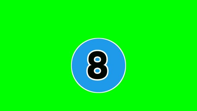 Countdown cartoon animation nunber 10 to 1 on green screen.610 yo 1 drop down number countdown for 10 second.4k resolution timer
