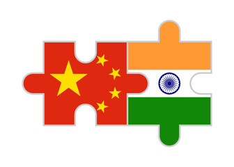 puzzle pieces of china and india flags. vector illustration isolated on white background