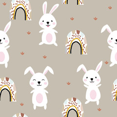 Cute rabbit seamless pattern. Creative for texture, fabric, wrapping, textile, wallpaper, apparel. Vector illustration. Easter background.