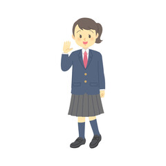 イラスト素材：ジェンダーレス学生服B　動作あり（ブレザー.ネクタイ.スカート/全身）
