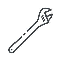 Adjustable wrench line icon side view isolated on white transparent background