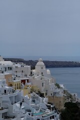 Amazing view of the famous village of Fira and the Aegean Sea in Santorini Greece 