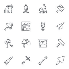 Set of vector construction line icons isolated
