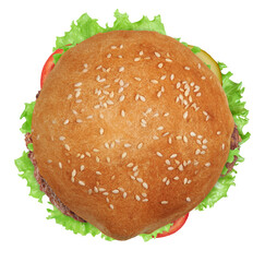 burger isolated on white background. Top view