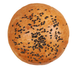 Sesame seed hamburger bun isolated on white. Burger Top view.