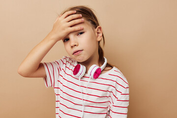 cute girl headphones entertainment emotions childhood unaltered