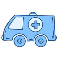 Ambulance car in doodle style isolated on white background. Vector illustration