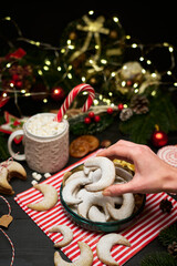 Gift box full of Traditional German or Austrian Vanillekipferl vanilla kipferl cookies