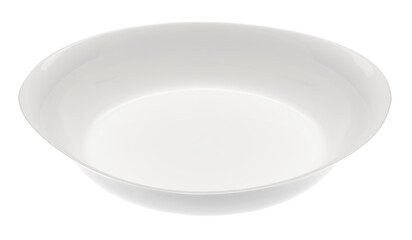 one round white plate or dish large and detailed on a white background, real photo of isolated...