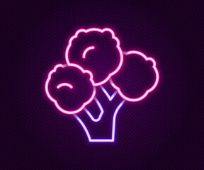 Glowing neon line Broccoli icon isolated on black background. Colorful outline concept. Vector