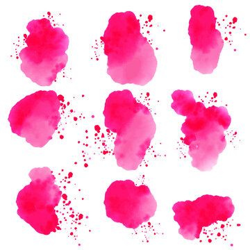 Pink watercolor abstract backgrounds. Red splashes. Valentine's day decoration. Hand-drawn ink illustration. 