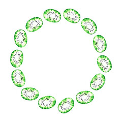 Kiwi fruit wreath. Watercolor illustration. Isolated on a white background. For your design.
