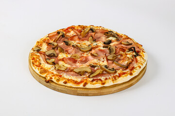 Pizza with ham, cheese and mushrooms