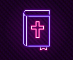 Glowing neon line Holy bible book icon isolated on black background. Colorful outline concept. Vector