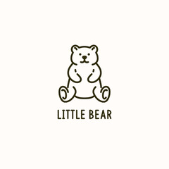 Linear drawing of a small bear. Isolated graphic image of an animal. Illustration of a toy in cartoon style.
