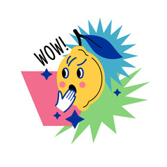 Funny fruit in cartoon style. The fruit with happy eyes smiles cheerfully. Lemon with a face is a cool cartoon character