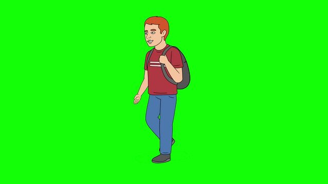 Walk cycle, happy schoolboy.
Animation on a green background.