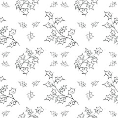 Seamless repeatable pattern with an ornament of hand drawn ink and pencil sketches of floral maple leaves 