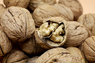 close-up of organic shelled walnuts