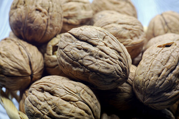 close-up of organic shelled walnuts
