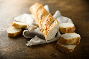 Homemade baguette bread with sesame seeds
