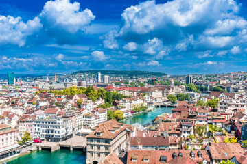 Aerial view of Zurich city center and lake Zurich, Switzerland