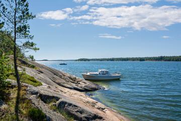 Fototapeta na wymiar Coastal view of the island Rovaren and The Gulf of Finland, Espoo, Finland