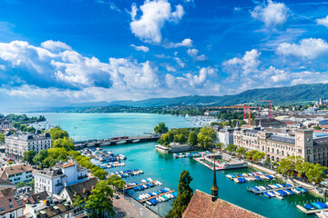 Aerial view of Zurich city center and lake Zurich, Switzerland
