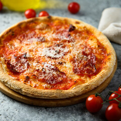 Traditional homemade pepperoni pizza with cheese