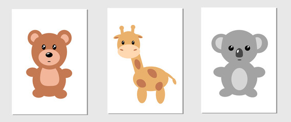 Obraz premium Cute wallpaper for kids with palm, giraffe and rainbow isolated 