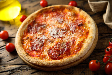 Traditional homemade pepperoni pizza with cheese