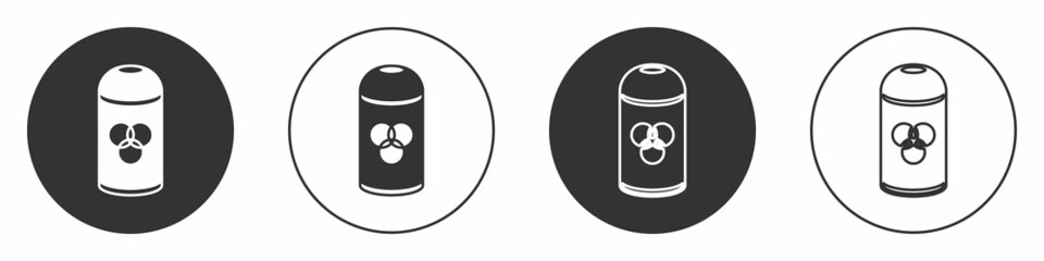 Black Paint spray can icon isolated on white background. Circle button. Vector